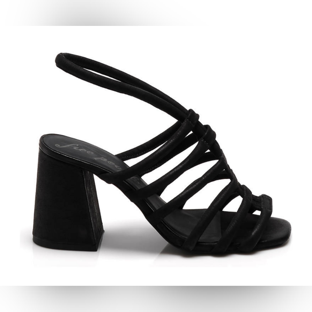 NIB Free People black Collette Cinched slingback, square toe, block heel strappy